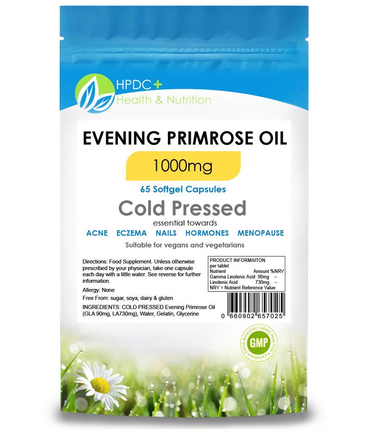 EVENING PRIMROSE OIL X65-HEALTH-OMEGA-VITAMIN-E-nails-acne-eczema-hormones-menopause
